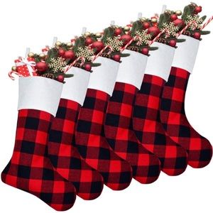 NWT Senneny 6 Pack Christmas Hanging Stockings - 18 inch Red Black Buffalo Plaid